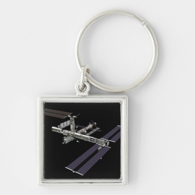 Datorgenererad vy 18 fyrkantig silverfärgad nyckelring (Framsidan)