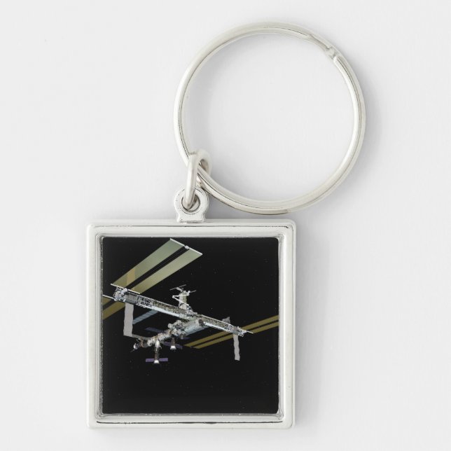 Datorgenererad vy 21 fyrkantig silverfärgad nyckelring (Framsidan)