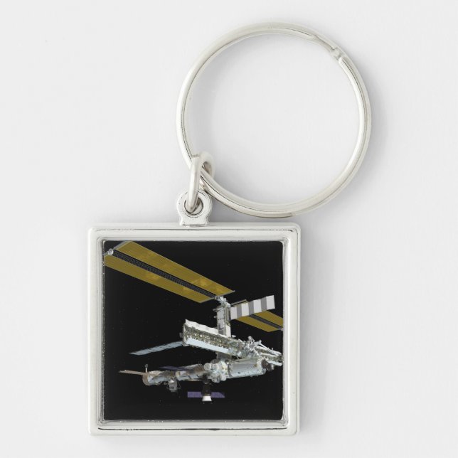 Datorgenererad vy 26 fyrkantig silverfärgad nyckelring (Framsidan)