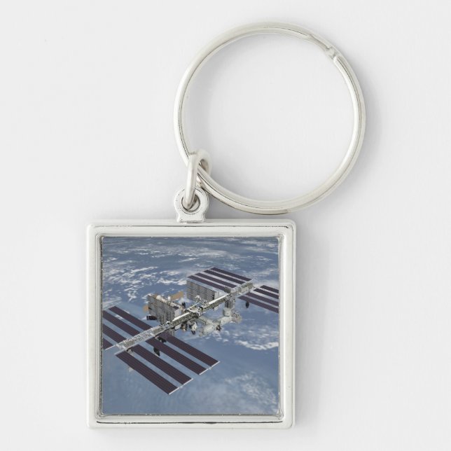 Datorgenererad vy 27 fyrkantig silverfärgad nyckelring (Framsidan)