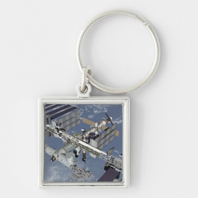 Datorgenererad vy 5 fyrkantig silverfärgad nyckelring (Framsidan)