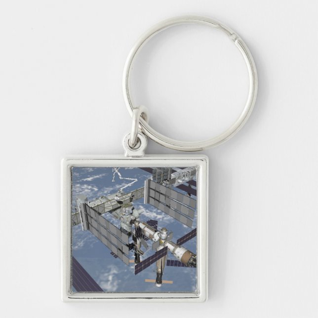 Datorgenererad vy 7 fyrkantig silverfärgad nyckelring (Framsidan)