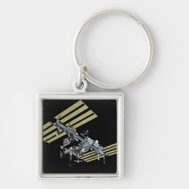 Datorgenererad vy 8 fyrkantig silverfärgad nyckelring (Framsidan)