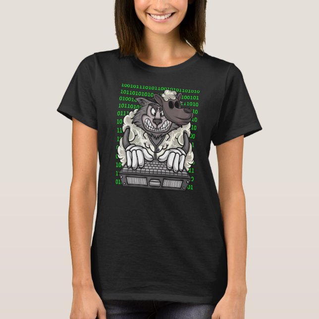 Datorkodens cybersecurity-Varg nedtryckt som får T Shirt (Framsida)