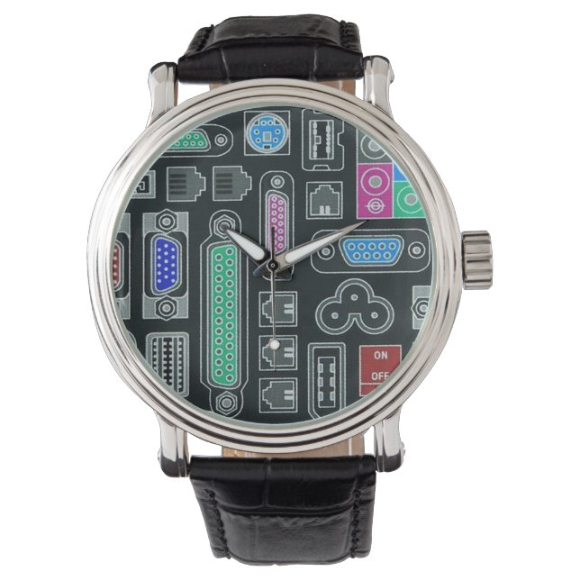 Datormaniak Svart Inmatningsmönster Armbandsur (Framsida)