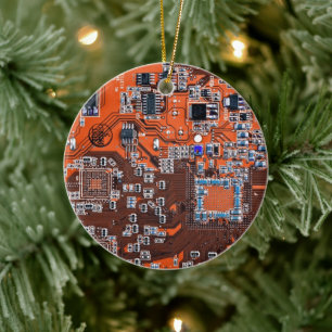 Datornörd Kretskort Orange Julgransprydnad Keramik