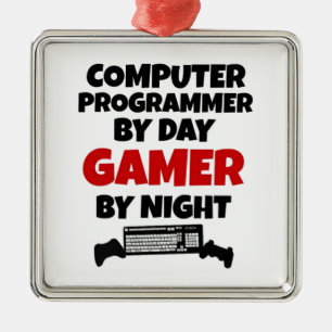 Datorprogrammerare efter dagspelaren per natt julgransprydnad metall