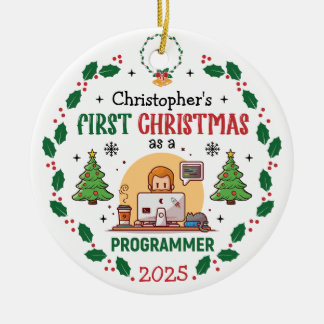 Datorprogrammerare - första julen - Personlig Julgransprydnad Keramik