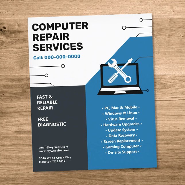 Datorreparationstjänster Blåa Flygblad (Computer Repair Services Blue Flyer)