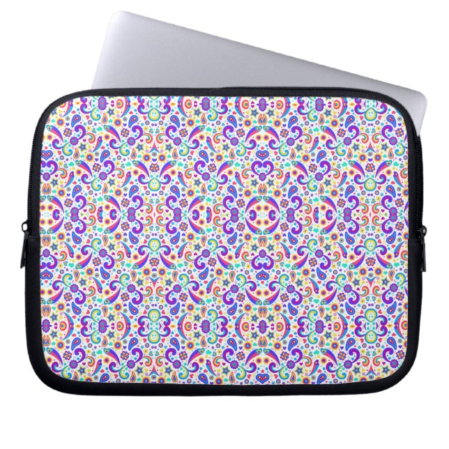 Datorslida med färgglada abstrakta blommor  laptop fodral (Framsidan)