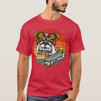 Datorspel Bulldogg Spelare Spelande Retro Solnedgå T Shirt