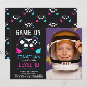Datorspel Nivå upp Gamer Födelsedagsfoto Inbjudningar