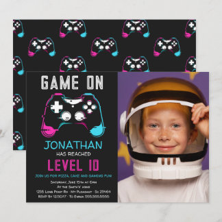 Datorspel Nivå upp Gamer Födelsedagsfoto Inbjudningar