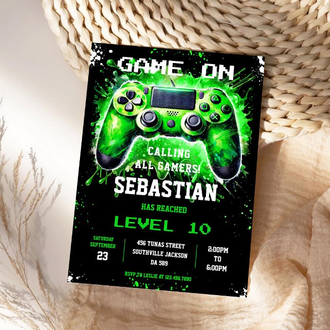 Datorspel Spelparty Spelare Pojkfödelsedag Inbjudningar (Skapare uppladdad)