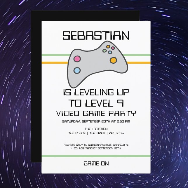 Datorspelaren för videospel - uppspelning från föd inbjudningar (Gamer birthday party invitations from Ricaso 
Personalized levelling up invite. )