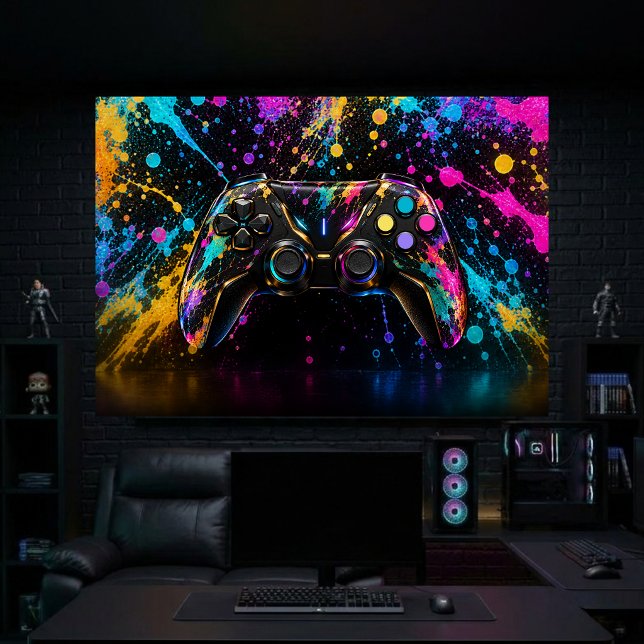 Datorspels-Kontroll Väggkonst Canvastryck (Gaming Controller with Splatter Paint Wall Art )