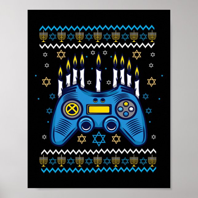 Datorspelscontroller Hanukkah Menorah Ljusstakar J Poster (Framsidan)