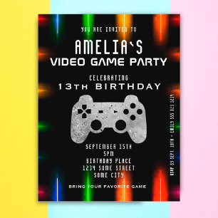 Datorspelscontroller Neon Gaming Födelsedag Inbjudan Vykort
