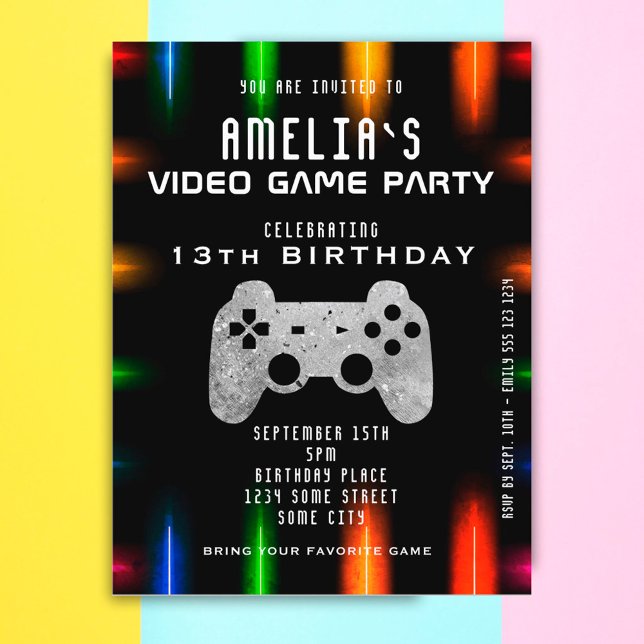 Datorspelscontroller Neon Gaming Födelsedag  Inbjudan Vykort (Skapare uppladdad)