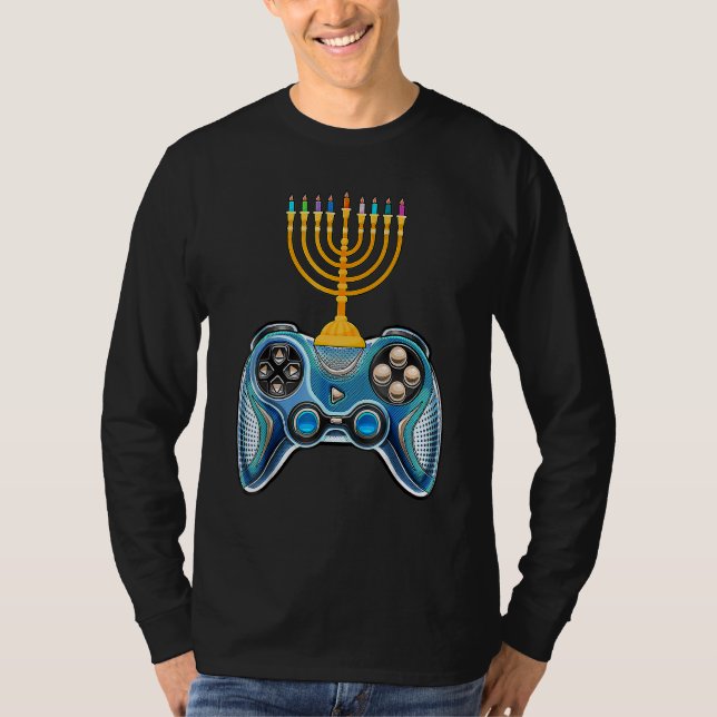 Datorspelshandkontroll Hanukkah 2022 Menorah Ljus T Shirt (Framsida)