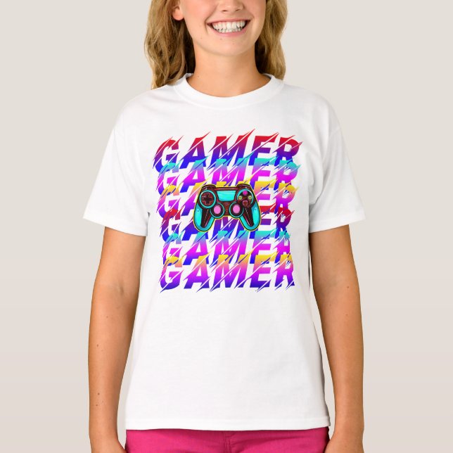 Datorstyrare Gamer Typografi upprepad text T Shirt (Framsida)