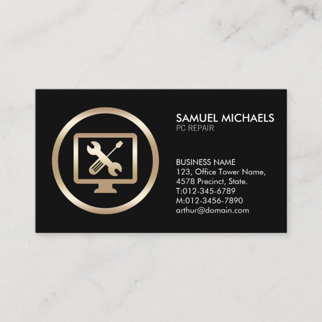 Datorverktyg Ikon PC Reparation Affärsbricka Visitkort (Framsida)
