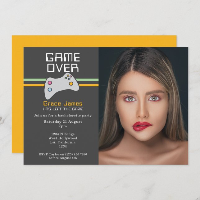 Datorvideospel över Bachelorette Party Inbjudningar (Fram/baksida)