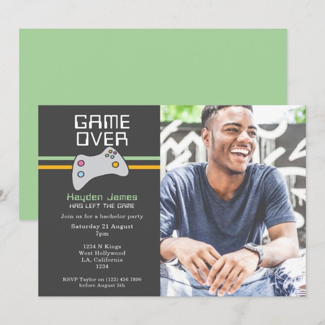 Datorvideospel över Batchelor Party Inbjudningar (Fram/baksida)