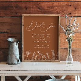 Datum burk bränd orange vildblomma bröllopsdusch poster