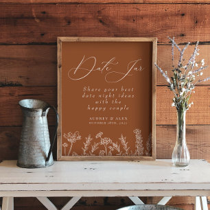 Datum burk bränd orange vildblomma bröllopsdusch poster