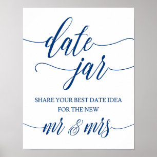 Datum Burk Bröllop-inloggning i marinblå kalligraf Poster