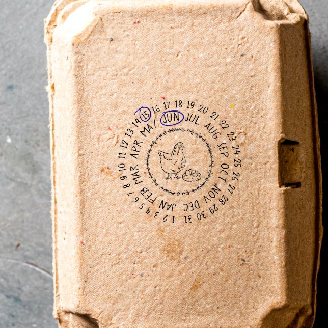 Datum då äggen lades i gummiboxen Frimärke Stämpel (Skapare uppladdad)