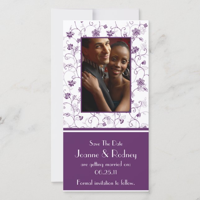 Datum för att spara Lila och vita foton Spara Datumet (Framsida)