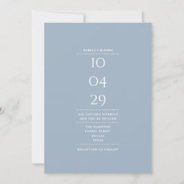 Datum för dagens minimalistiska dammblått Bröllop Inbjudningar