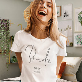 Datum för minimalistiskt Bride-skript Namn Bröllop T Shirt