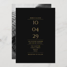 Datum för minimalistiskt svartvitt och Guld-foto-B Inbjudningar