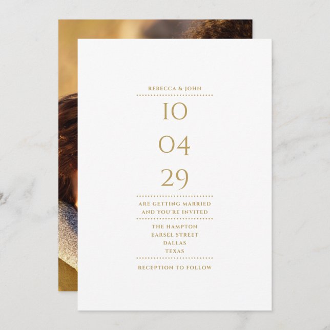 Datum för modern fotofoto Guld i Bröllop med minim Inbjudningar (Fram/baksida)