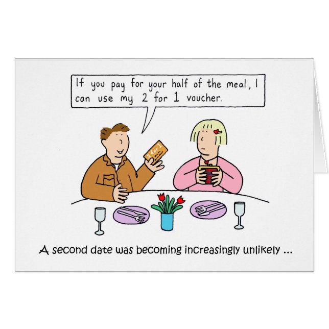 Datum Humor Tecknad Måltid för två kuponger Hälsningskort (Framsidan Horizontal)