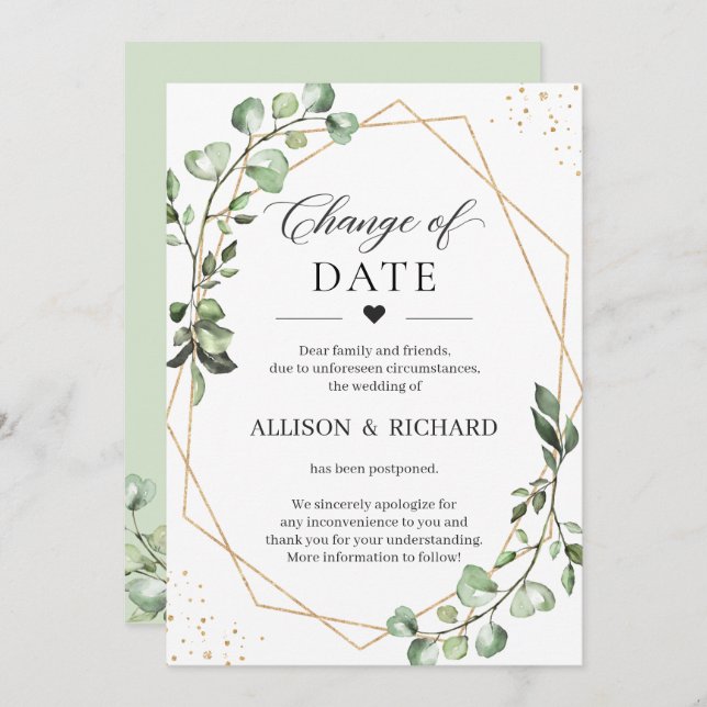 Datumändring Grönska Eukalyptus Geometrisk Kort (Fram/baksida)