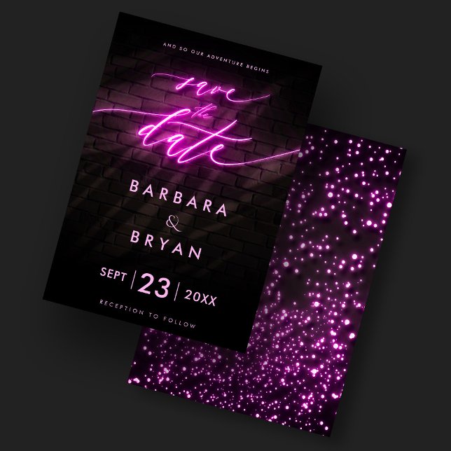 Datumbesparing Nyon Rosa Bröllop Inbjudningar (Modern Save The Date Neon Pink Wedding Invitation
)