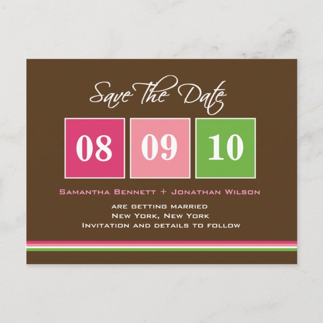 Datumblock - Fuchsia-Grönt Meddelande Vykort (Framsida)