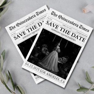 Datumet sparas i den moderna tidningen quinceañera inbjudningar