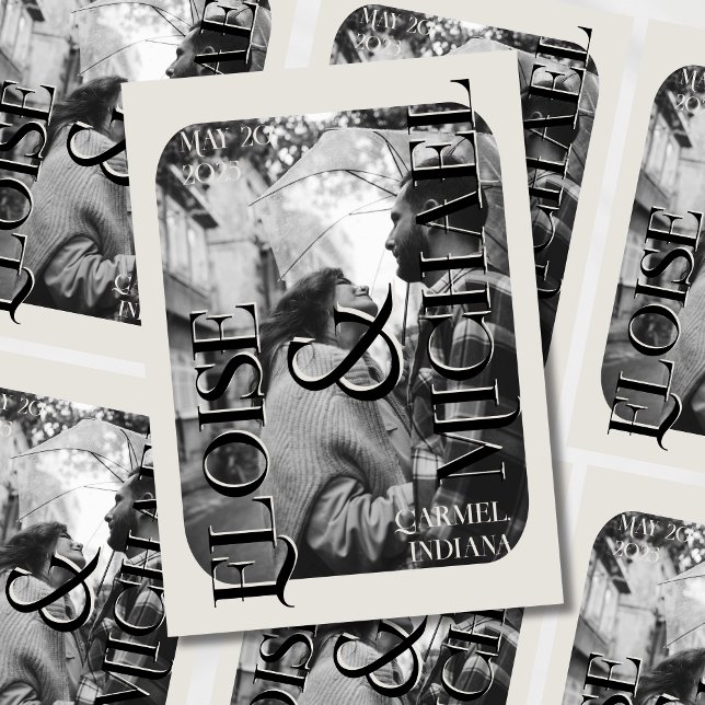 Datumet sparas i det moderna dramatiska fotot inbjudningar (Make a striking first impression with this Modern Dramatic Photo Save the Date.)