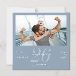 Datumet sparas i det moderna Dusty Blue Photo Numb Magnetisk Inbjudningskort
