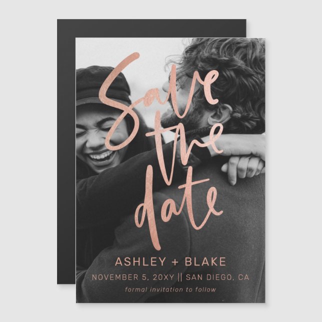 Datumsparande för kallgrafi för Ro Guld Magnetisk Inbjudningskort (Fram/baksida)