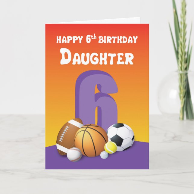 Daughn 6e Birthday Sports Bollar Kort (Framsida)