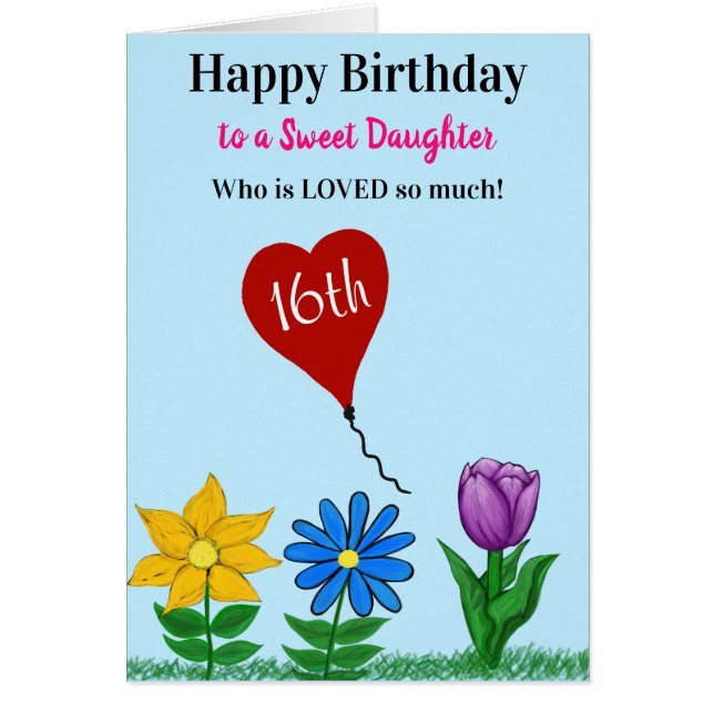 Daughter Birthday Floral Heart Balloon Any Age Hälsningskort (Framsidan)