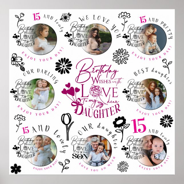 Daughter Birthday Photo Collage Typography  Poster (Framsidan)