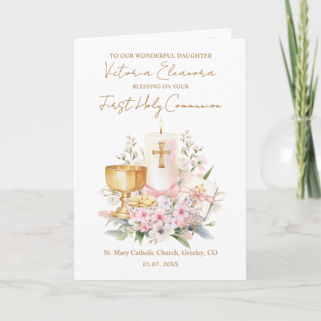 Daughter First Holy Communion Chalice Candle Kort (Framsida)