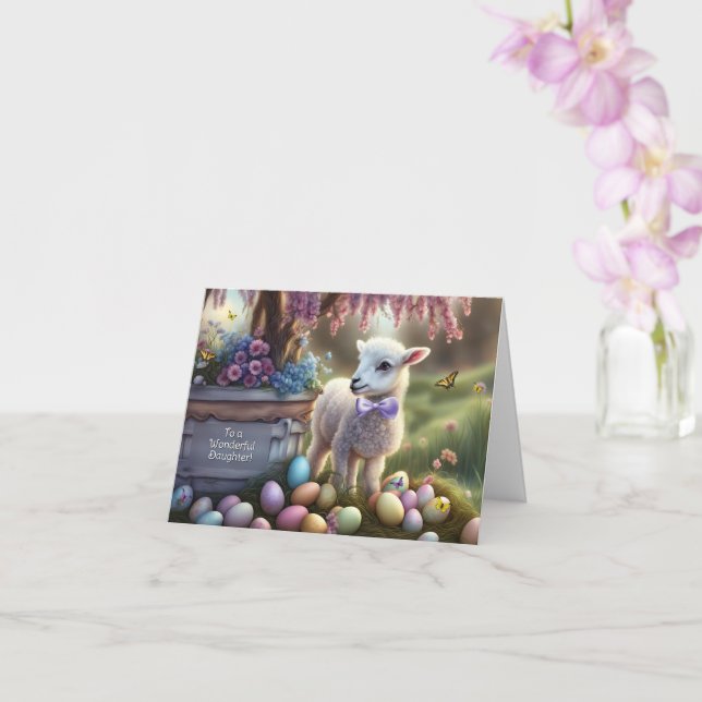Daughter Happy Easter Cute Lamb Easter Eggs  Kort (Orkide)